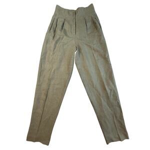 Vintage Amera Pleated Tapered High Rise Linen Pants Khaki Green Womens 12